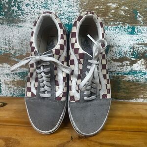 Vans Checkerboard Shoes - Cream and Burgundy